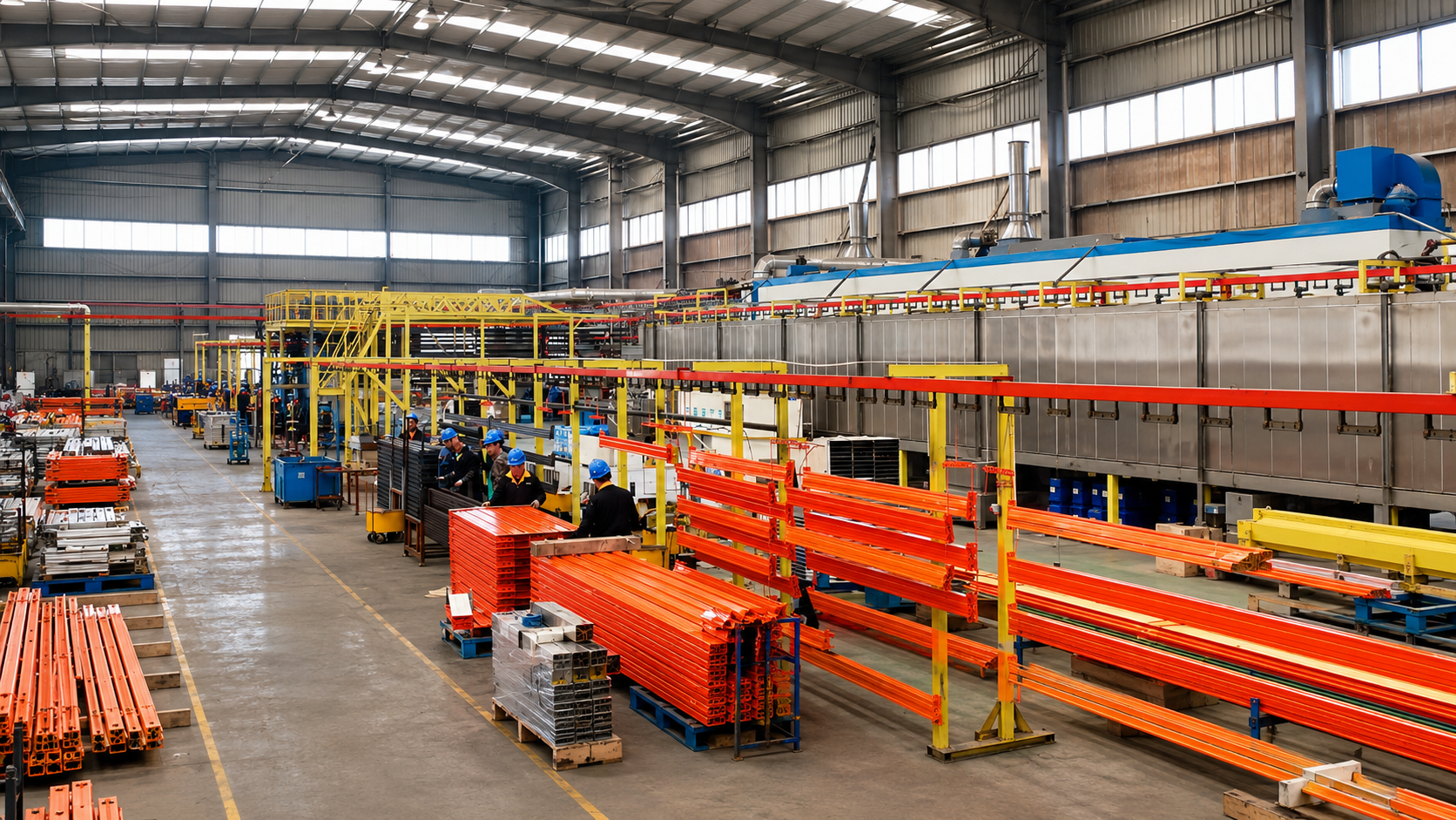 Steel components undergoing shot blasting