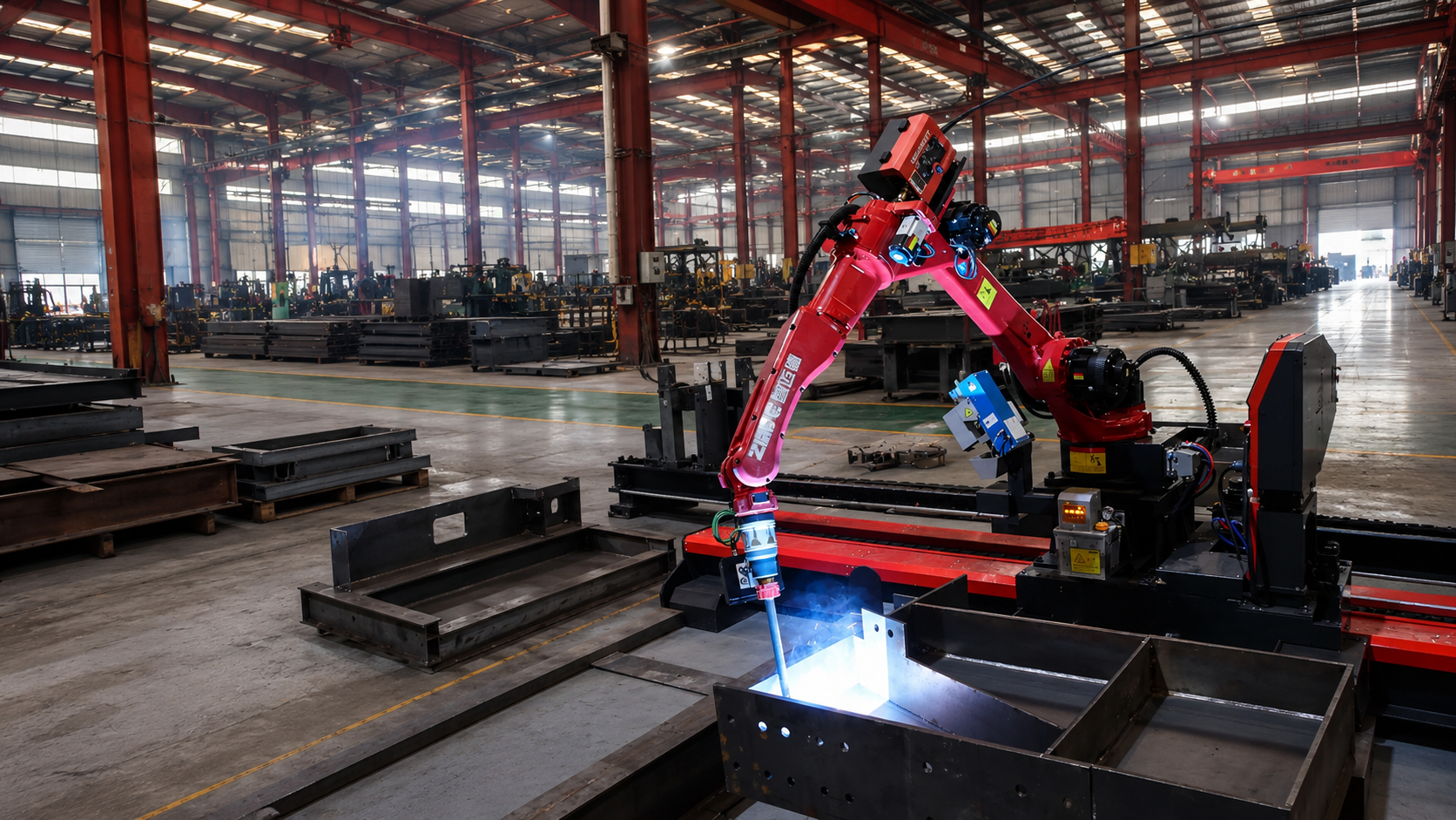 Racking components being welded and inspected
